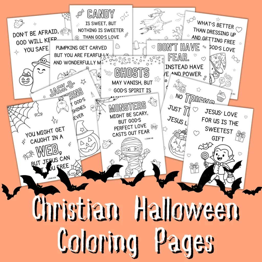 Christian Halloween Bible Verse Coloring Pages | Printable Scripture Coloring Sheets | Faith-Based Halloween Activity